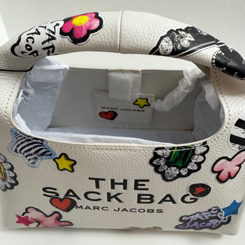 Marc Jacobs The Mini Sack Sticker Leather Top Handle Bag - Picture 9 of 10